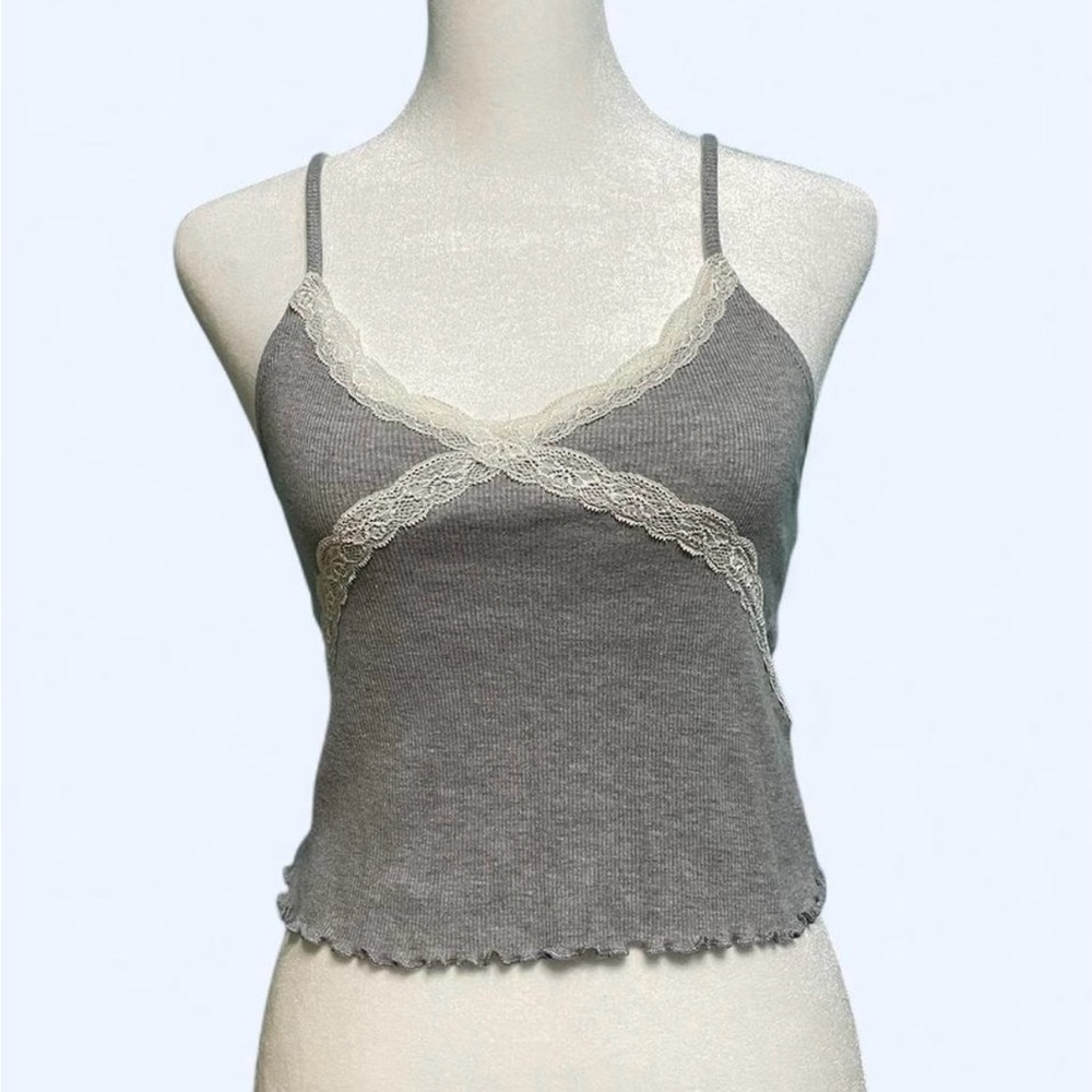 Topshop Gray Lace Trim Tank Top